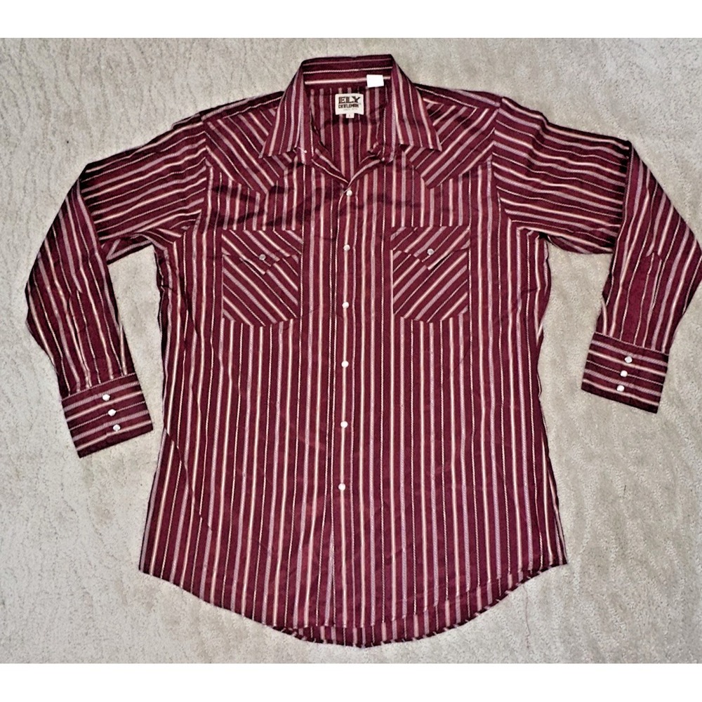 Ely Cattleman Blue Striped Western Long Sleeve Pearl‎ Snap Shirt Men's Large